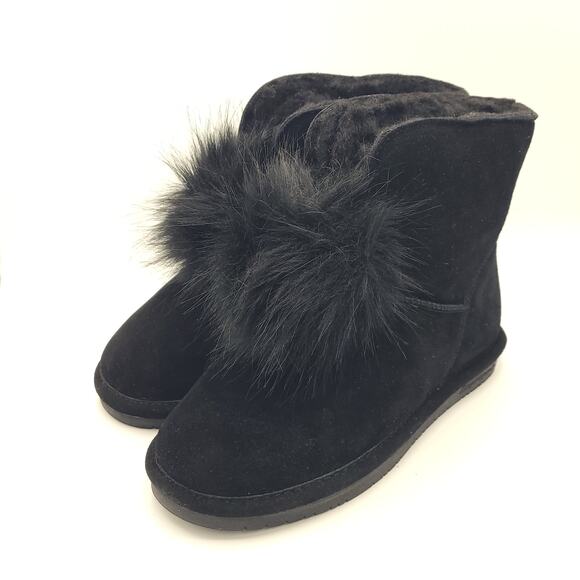 Bearpaw bear paw Libby Suede Leather Faux Fur Black Boots Women's Size 9 - Picture 1 of 10